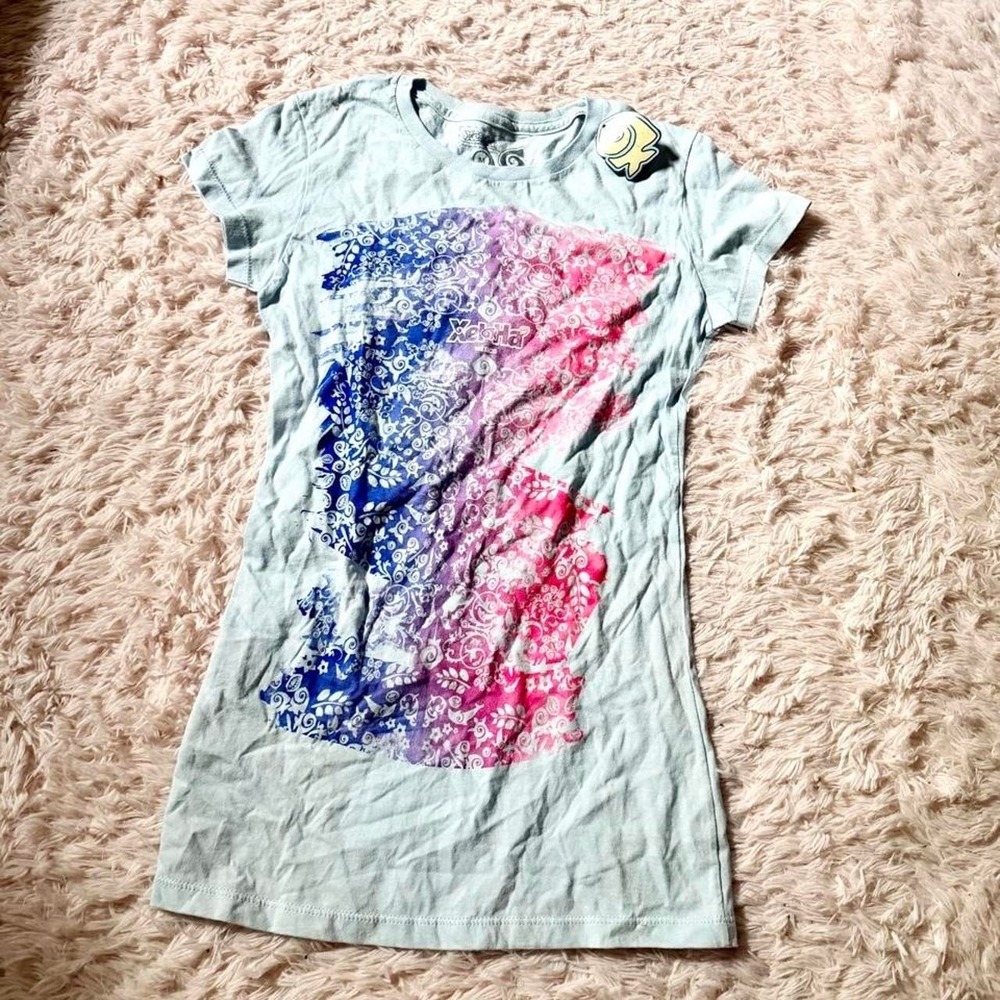Y2K Baby Tee Colorful Abstract Whimsical Top Womens M Floral Kidcore Artistic